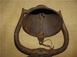 Old Rusted Cattle Ranch Farm Dinner Bell with Figural Cow Bull 