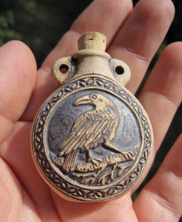 Celtic Knotwork Raven Crow Stoneware Aromatherapy Oil Bottle Pendant 