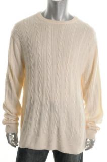 Geoffrey Beene New Ivory Cable Knit Ribbed Trim Crew Neck Pullover 