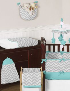 Cheap Modern Grey Turquoise White Unisex Baby Bedding Crib Set for 