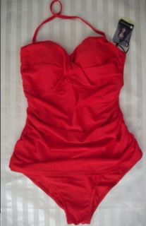 SLIMMING SWIMSUIT VALERIE BERTINELLI Sz 12 Twisted Bandeau Ruched NEW 