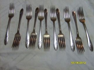 Vtg Queen Bess 12 Dinner Forks Tudor Plate Oneida Community Silverware 