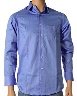 New $50 Geoffrey Beene Wrinkle Free Sateen Solid Blue Dress Shirt 14 5 