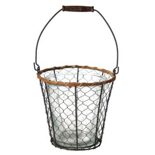 Lot Of 2 Glass Hurricane Lantern In Wired Basket 7.5x7.5   33540