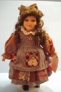 16 Porcelain Betsy Doll Dressed in Patchwork Apron & Dress, With 