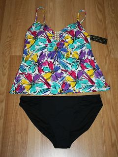 NWT Womens ANNE COLE COLLECTION Multicolor Swim Suit 2 Piece Size 16