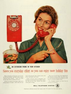 1959 Ad Bell Telephone System Extension Kitchen Phone Christmas Holly 