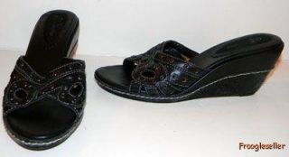 Bella Vita Womens Open Toe Slide Wedge Heels Shoes 8 N Black Leather 