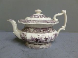   Historic Staffordshire Purple Transfer Teapot Belzoni RARE
