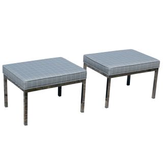 pair of mid century modern restored chrome benches square tubular 