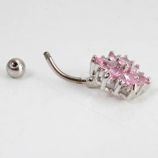   Flower Style Navel Belly Button Ring Body Piercing Jewelry Pink