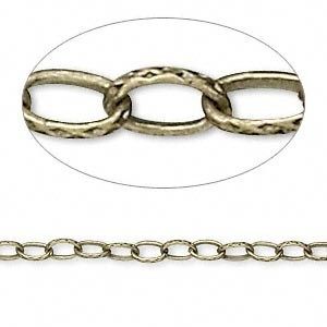 16 Feet 5x3mm Textured Cable Link Antiqued Brass Chain