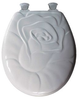 Bemis 28EC 000 Bemis White Round Wood Toilet Seat Rose Design