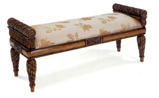 Antiqued Walnut Classical Italian Chaise Bench