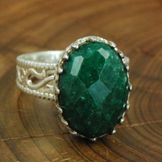 Sterling Silver   SAMUEL BENHAM Oval Emerald 7.5g   Ring (9) ZL566