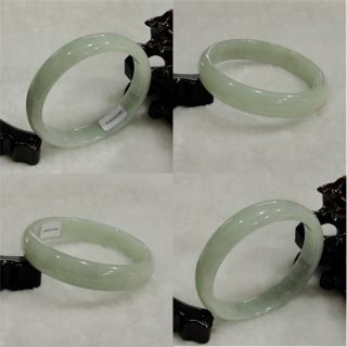 Big Flat White with Light Green Glittering Jade Bangle Bracelet 65mm 2 