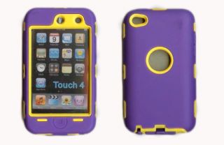 Best Protection Case Cover for iPod Touch 4 Purple Yellow Free Stylus 