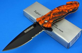 Tac Force Spring Assisted Orange Camo Handle Black Blade Folding 