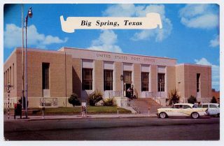 Big Spring TX 1956 Buick Special Post Office Postcard