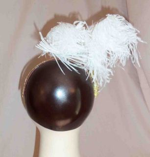 White Double Bent Ostrich Feather Headpiece w Silver Trim