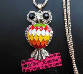 New Betsey Johnson Black eyes inlaid rhinestones color owl necklace 