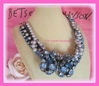 Betsey Johnson Blue Iconic Bonjour Butterfly Pearl Choker Statement 