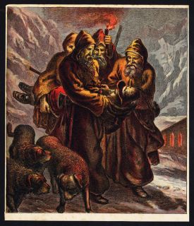 Antique Prints Rescue by Saint Bernard Dogs Convent Switzerland 1890 
