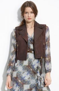 Sara Berman Fringe Trim Convertible Cropped Leather Jacket Size Medium 