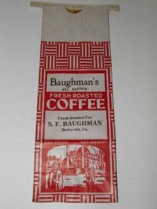 Baughmans Berryville VA Vintage Collectible Advertisment Coffee Bag 1 