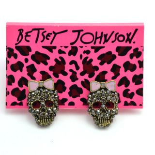Original Betsey Johnson Bow Crystal Skull Earrings JB26