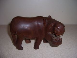 vintage heavy carved wood 6 rhino figurine 