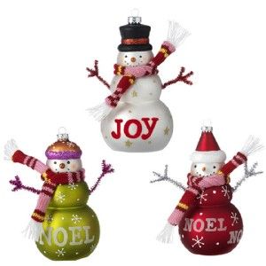 New RAZ Snowman Noel and Joy Glass Christmas Ornaments Peppermint 