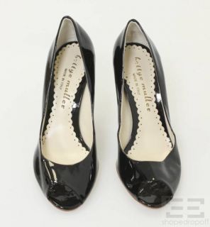 Bettye Muller Black Patent Leather Peep Toe Heels Size 38.5 NEW