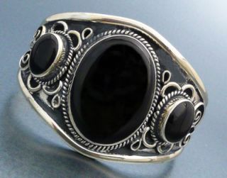 Big 3 Stone Black Onyx Cuff Bracelet Mexican Silver