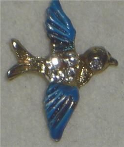vintage ballou reg d blue enamel rhinestone bird pin