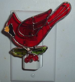 Cardinal Red Bird Stained Glass Night Light Free SHIP