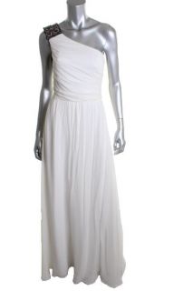 Bianca Nero White Silk Embellished One Shoulder Formal Dress s BHFO 