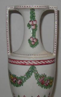 Antique Italian Majolica Pottery Rose Garland Urn Vase