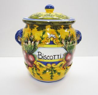    Italian Ceramic Majolica Biscotti Jar Cookie Canister Made in Italy