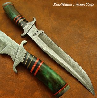 Steve William 1 of A Kind Awesome Custom Damascus Bowie Knife Fossil 