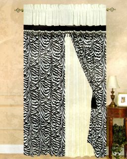 Black White Micro Suede Zebra Stripe Window Curtain Set