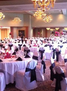 Wedding  160 White Chair Covers with Black Satin Sash  Perfect 