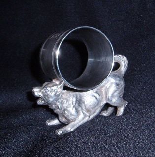   Silver Plate Figural Dog Barking Napkin Ring Bif Monogram