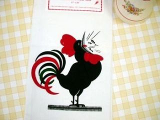Retro Vintage Style Crooning Black Rooster Flour Sack Kitchen Towel 