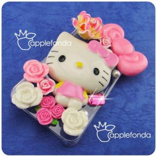 U420 Pink Kitty Bow Flowers Pearls DIY Cell Phone Case Deco Kits
