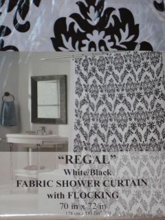 Black White Damask Regal Shower Curtain New Fleur de Lis Velvet