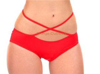 Sexy GoGo Rave Red Scrunch Back Bikini Bottoms Lace Up Around Short 