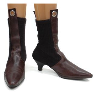 Dirk BIKKEMBERGS Italy Fashion Pointy Toe Leather Knit Sock Ankle 