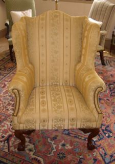 CHIPPENDALE BALL AND CLAW WING CHAIR BY THE BIGGS FURNITURE COMPANY
