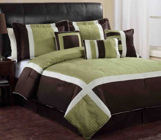 7pcs Queen Blaine Sage and Chocolate Comforter Set